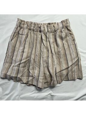 NWT Linen Blend Paperbag Shorts Striped High Rise Beige Size M